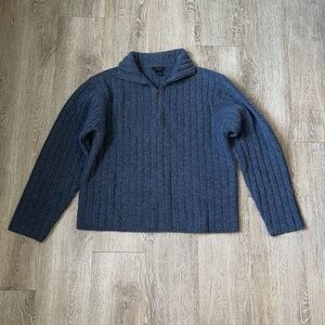 SUNDANCE 100% lambs Wool quarter Zip Cable Knit Sweater smedium blue pullover